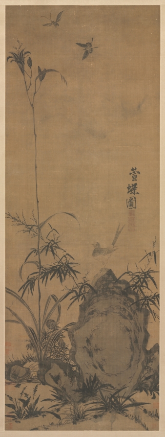 Lily and Butterflies, 1300s, Liu Shanshou, hanging scroll, ink on silk, Cleveland museum of art, Purchase from the J. H. Wade Fund 1971.132 / xuandietu-1971.132_w.jpg